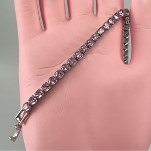 Pink Diamond CZ Round Cut Silver Plated Elegant Tennis Bracelet